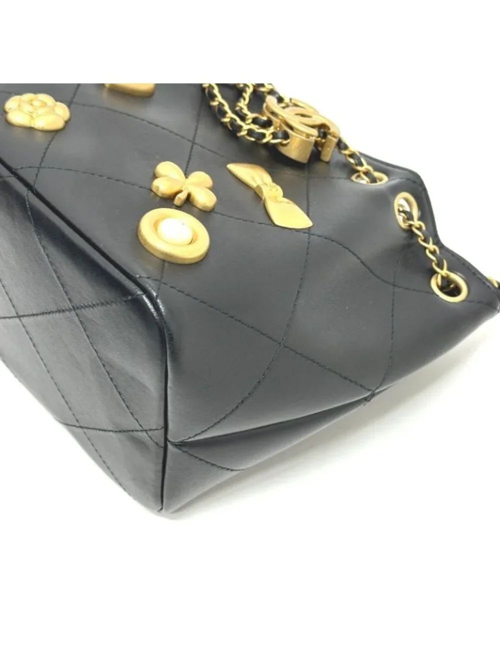 Chanel Shoulder Bag Draw St Ring Icon As5824 Leather Black